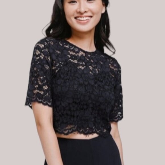 Forever 21 Short Sleeved Lace Scalloped Top- Black- Size S - Nwot - Picture 2 of 16